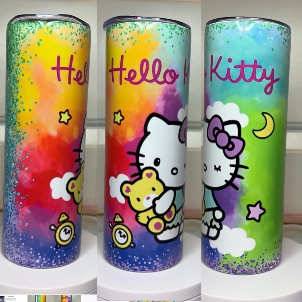 Hello Kitty tie dye glitter 20 oz skinny Tumbler